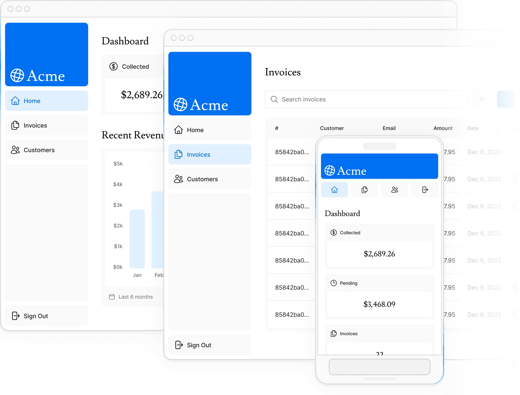 screenshots of the dashboard project showing desktop and mobile versions